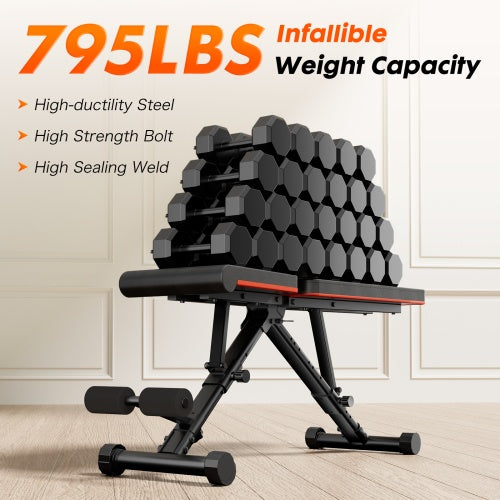 PowerPro Adjustable Weight Bench- Foldable Home Gym Bench for Full Body Strength Training (795LB Capacity)