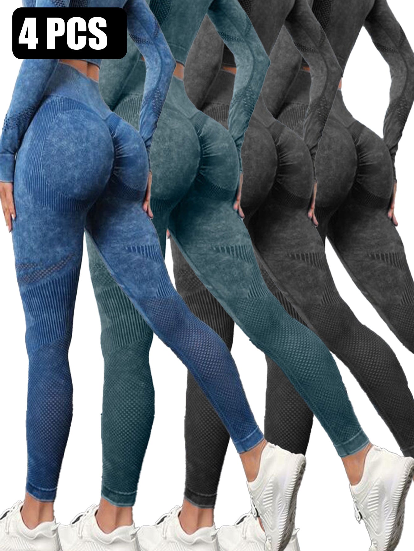 4- Pack Active Sculpt Yoga Leggings- Butt-Lifting, Seamless Compression