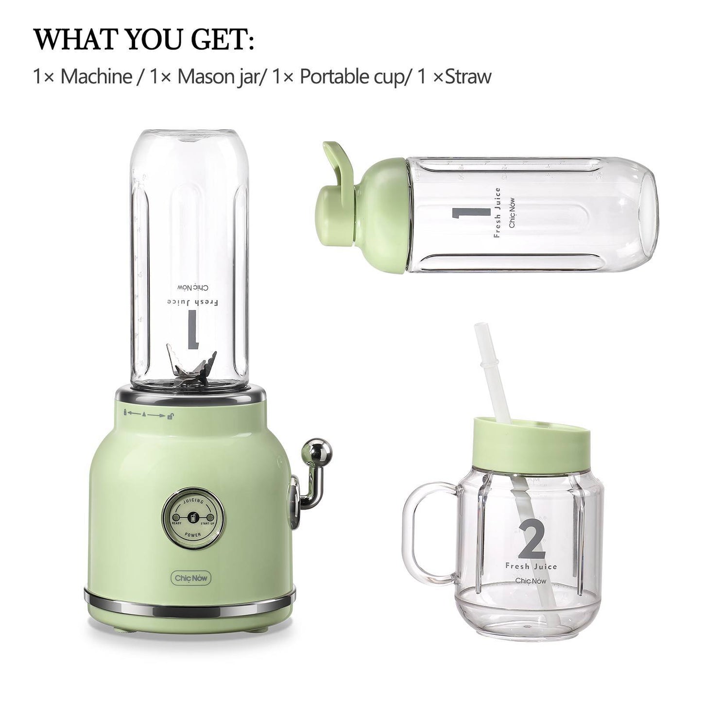 Vintage-Style Personal Blender with 20.3 oz Travel Cup- Fast USB Rechargeable Smoothie Maker (Ships from USA)
