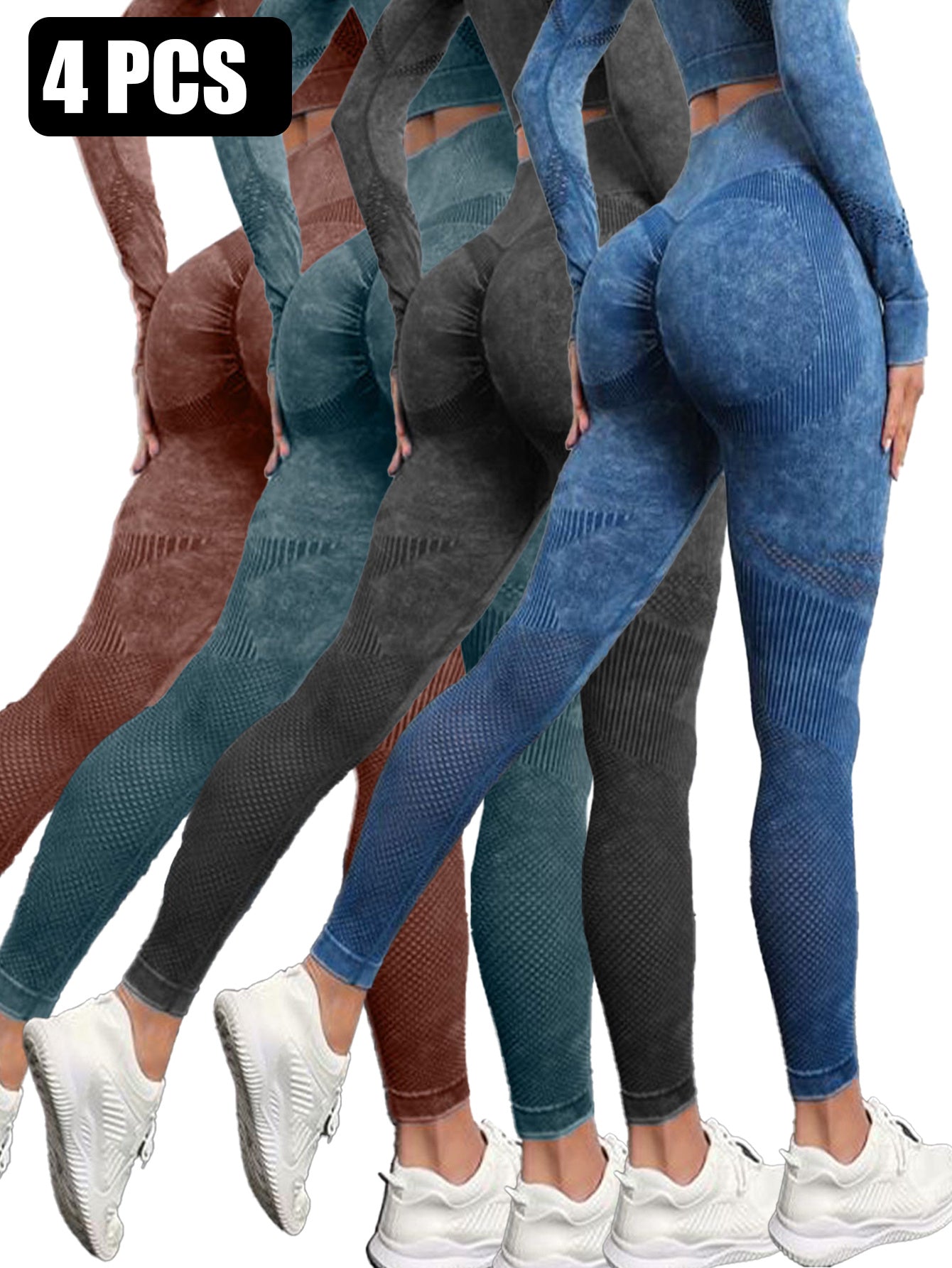 4- Pack Active Sculpt Yoga Leggings- Butt-Lifting, Seamless Compression