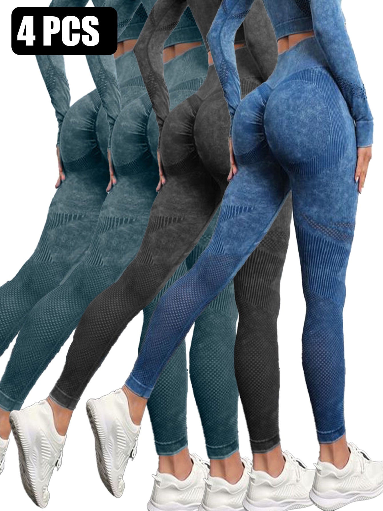 4- Pack Active Sculpt Yoga Leggings- Butt-Lifting, Seamless Compression