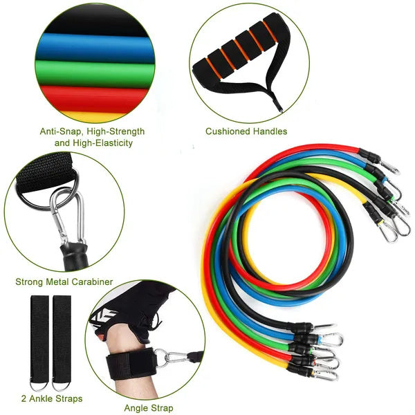 11- Piece Resistance Bands Set- Full Body Workout, Portable Home Gym