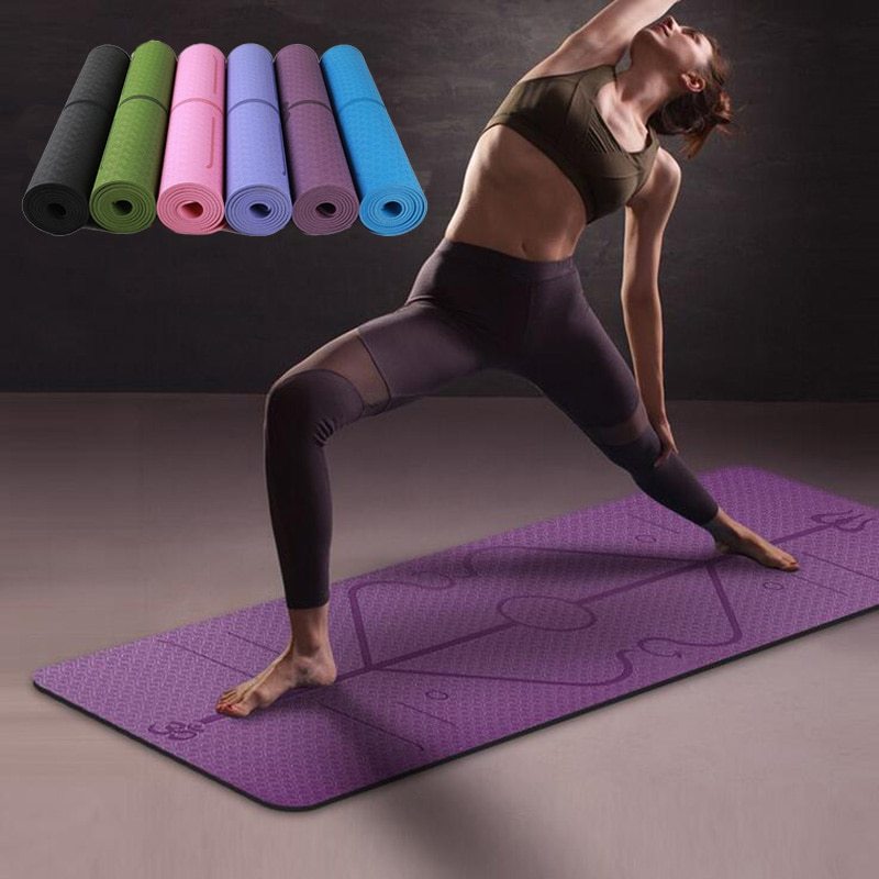 Non-Slip TPE Yoga Mat with Position Lines- Ideal for Beginners