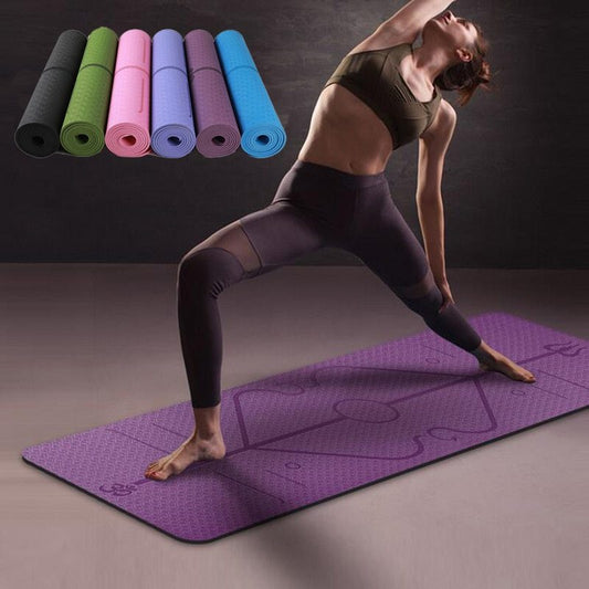 Non-Slip TPE Yoga Mat with Position Lines- Ideal for Beginners