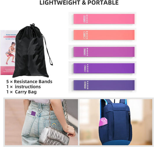 Resistance Loop Exercise Bands- Lightweight, Portable & Durable (Set of 5)