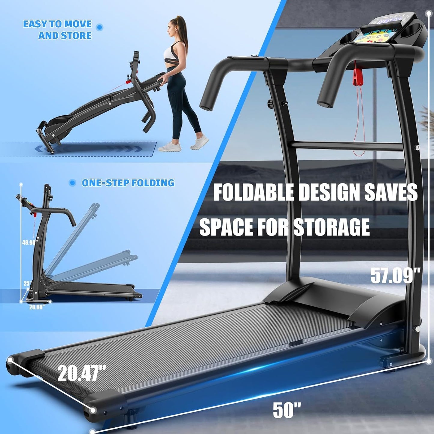 2-in1 Walking Treadmill with Handlebar-Foldable, 300 lbs. Capacity Remote Controlled for Home & Office