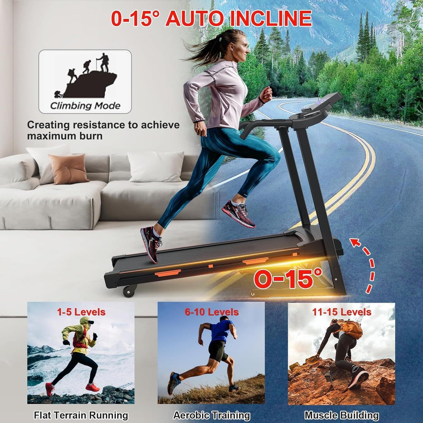 "Run It Up- Heavy Duty Foldable Treadmill with Incline + LCD