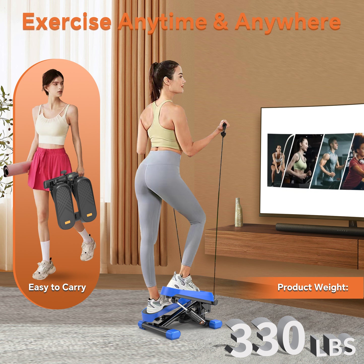 "Step & Sculpt- Compact Mini Stepper with Resistance Bands".